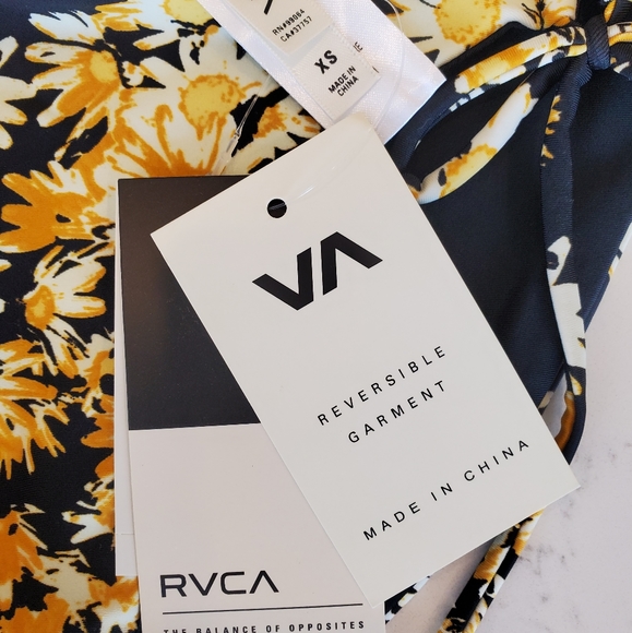 RVCA Reversible Swim Bikini Bottoms Daisy Black - Picture 10 of 11
